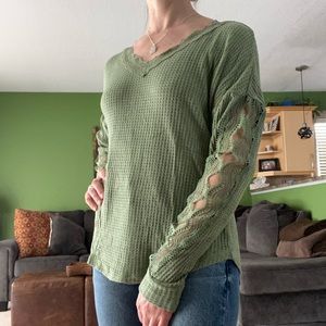 Kismet Waffle Blouse with Lace Detail